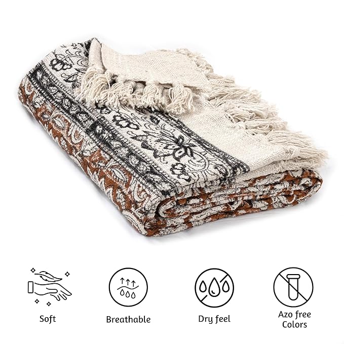 Ethnic on Brown | MultiColor Florals | Woven Sofa Throw