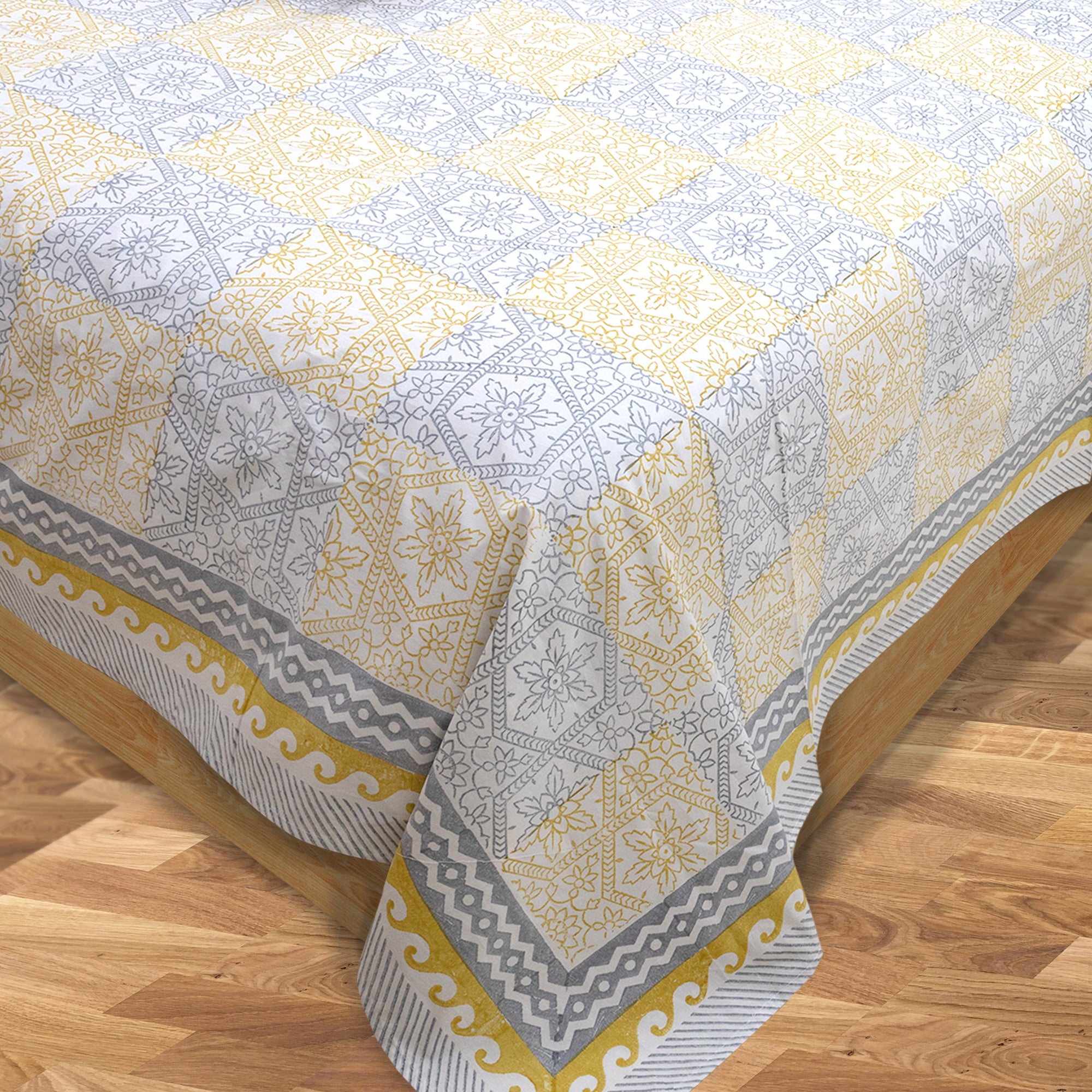 Yellow Grey Pattern| Premium Bedsheet