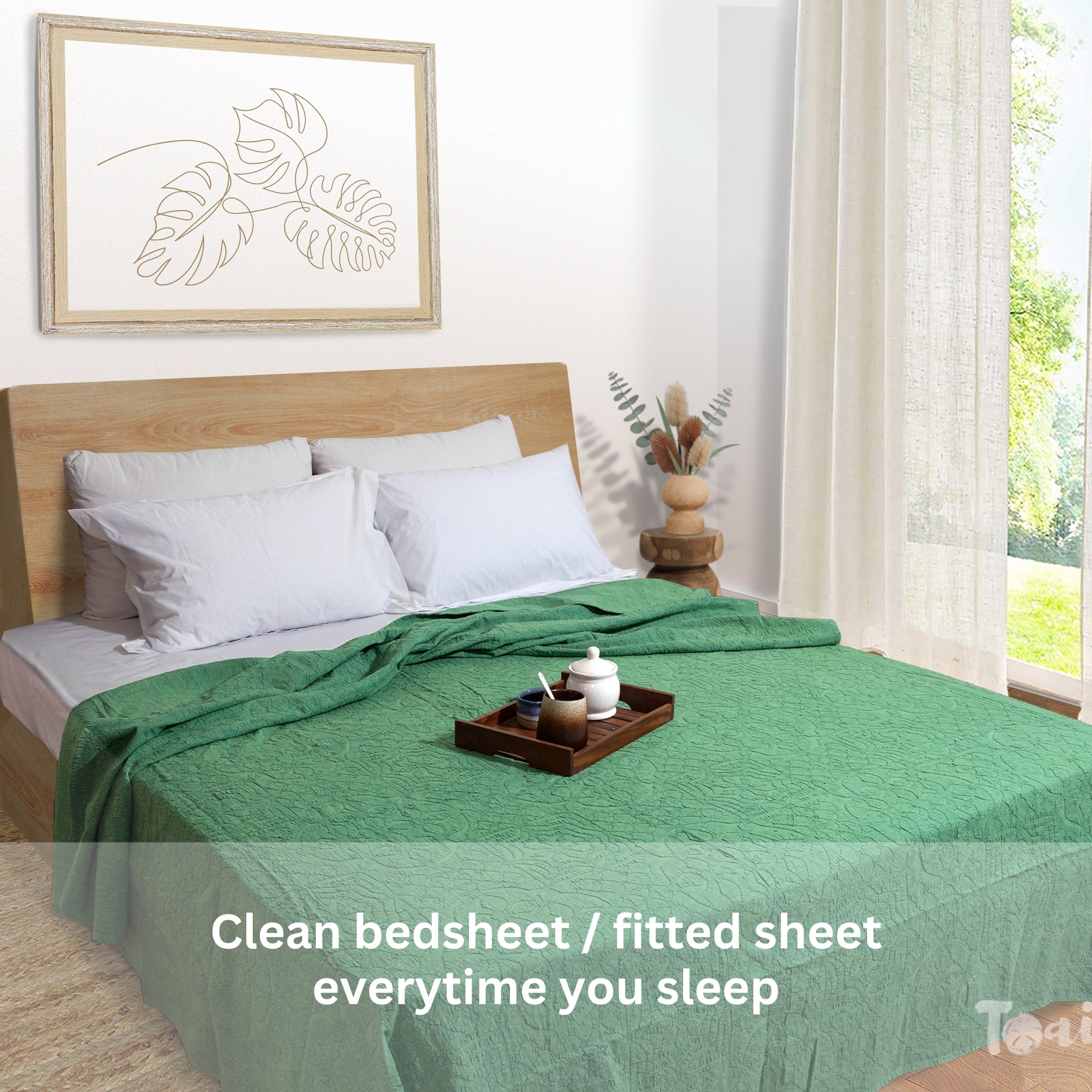 Bikaneri Applique| Jungle Green Stonewashed| Bedcover
