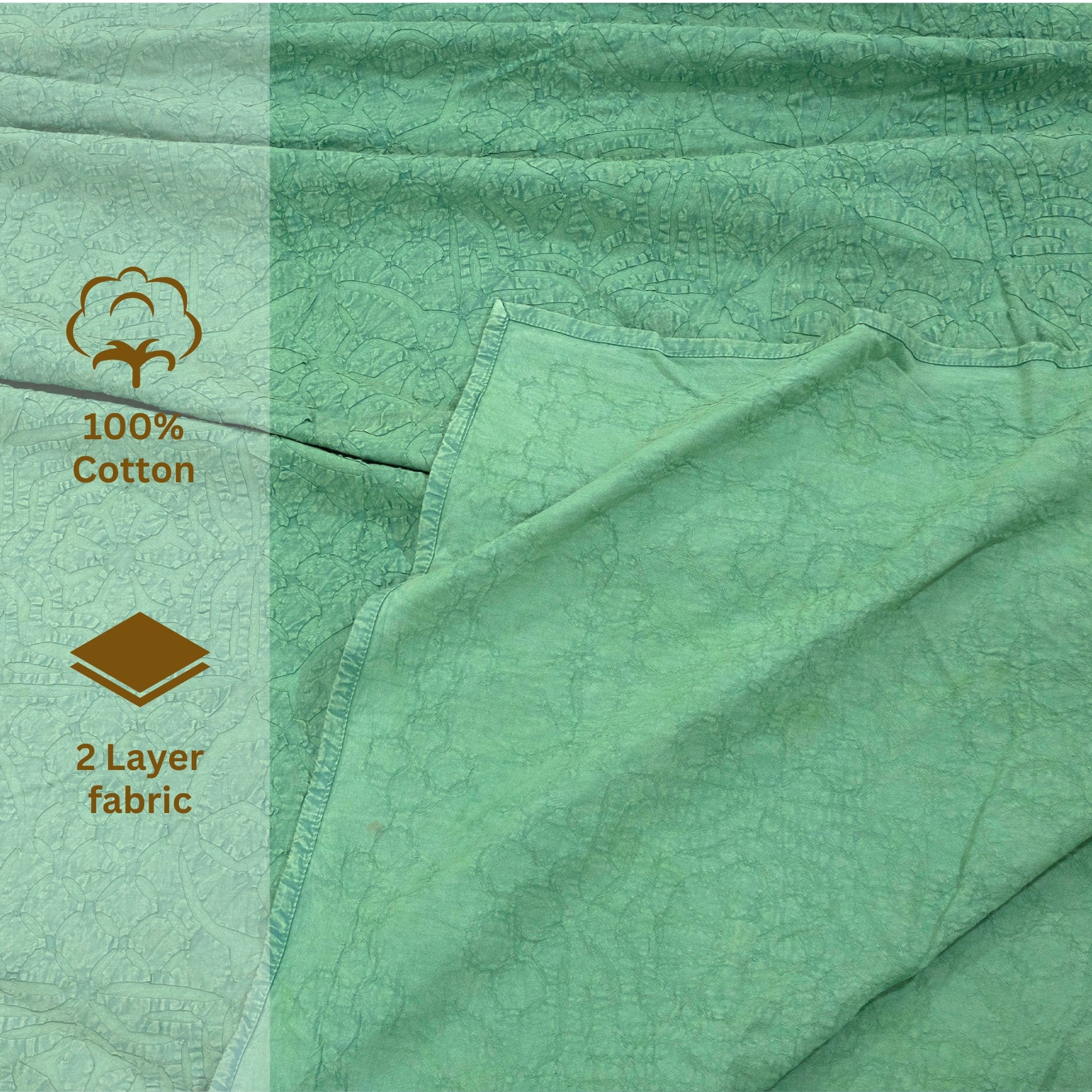 Bikaneri Applique| Jungle Green Stonewashed| Bedcover
