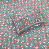 Pink Florals on Deep Green | 210TC Pure Cotton Bedsheet