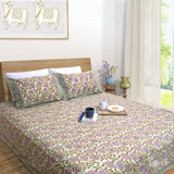 Round Flowers on Green | 300TC Bedsheet | 2 Pillow Covers | Mulmul Cotton Dohar