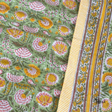 Yellow Pink Florals on Green | 210TC Pure Cotton  Bedsheet