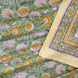 Yellow Pink Florals on Green | 210TC Pure Cotton  Bedsheet