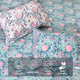 Pink Rose on Green   | 210TC Pure Cotton  Bedsheet
