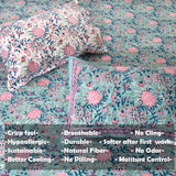 Pastel Pink Roses on Green |hand block printed bedsheet| Double bed ,Queen size | 210 TC Pure Cotton| Complementing pillow covers