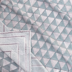 Cement Green Triangles | 300TC Bedsheet | 2 Pillow Covers | Mulmul Cotton Dohar