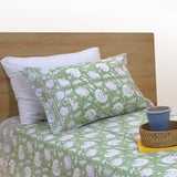 Green Kalamkari| 300TC Bedsheet | 2 Pillow Covers | Mulmul Cotton Dohar