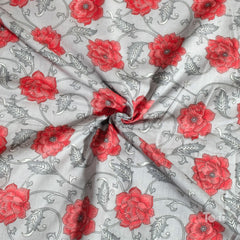 Red Rose on Grey | Jaipuri Screen printed| Single Dohar | Premium Mulmul Cotton | Reversible