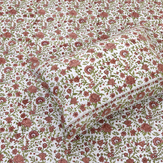 Rust Floral Spread|300TC Mercerized Cotton Bedsheet