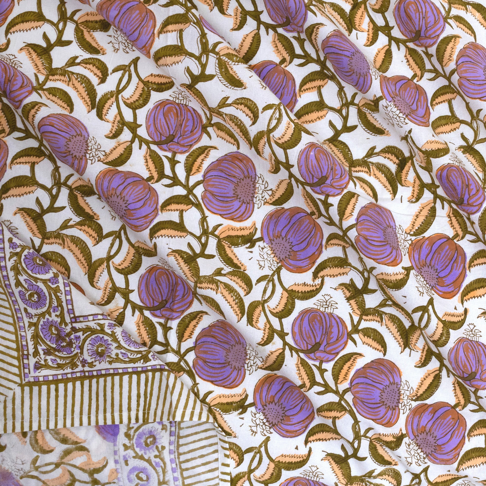 Round Florals On Green | Fine Quality Bedsheet