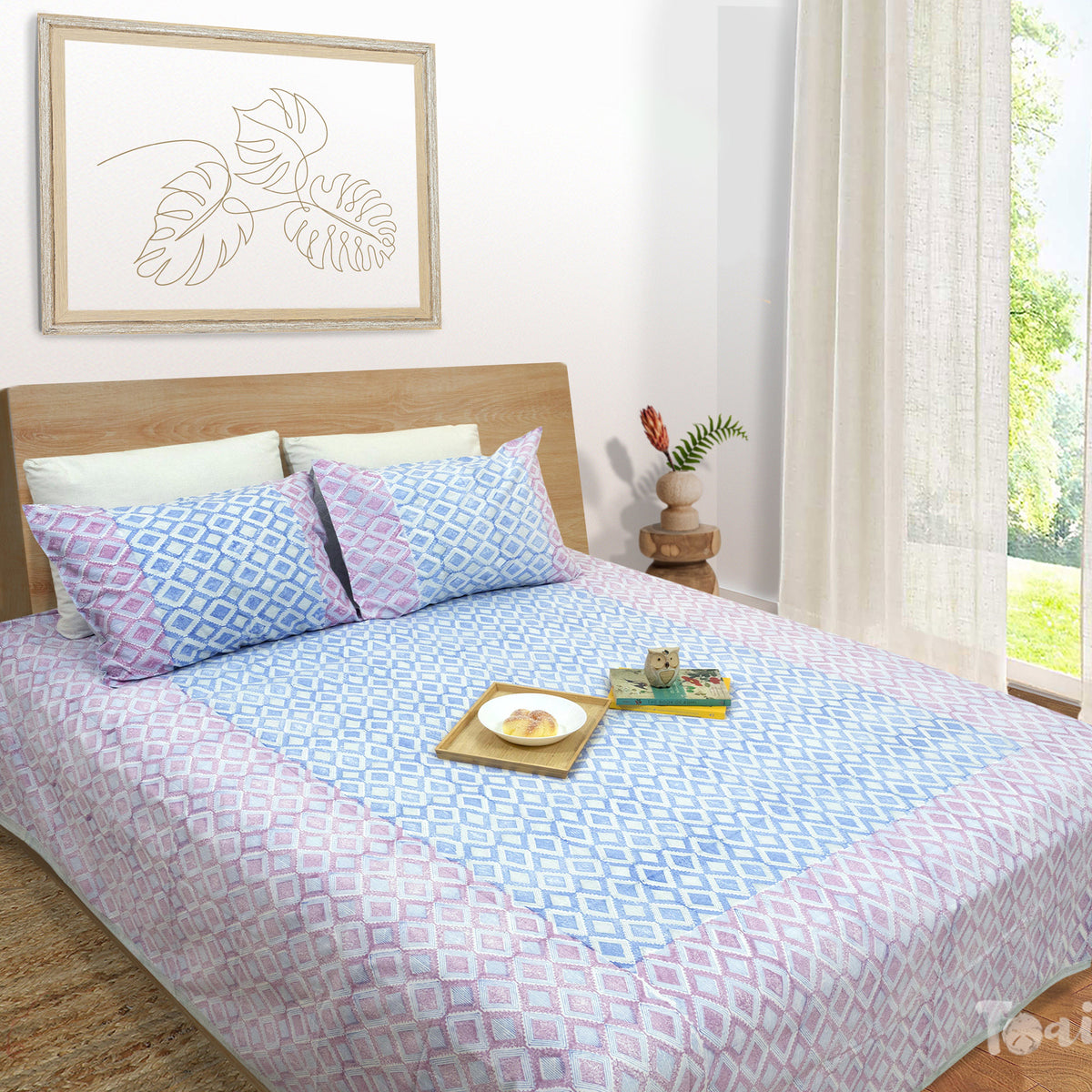 Vintage Lines Checks |Blue Pink| Premium Bedsheet