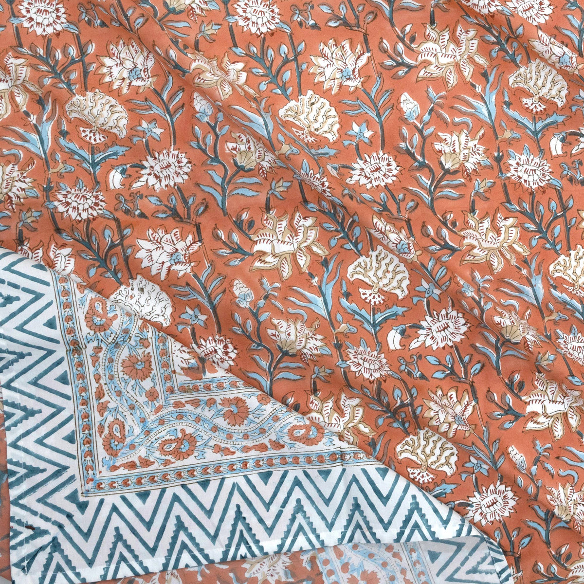 Floral Vines On Rust | Premium Bedsheet