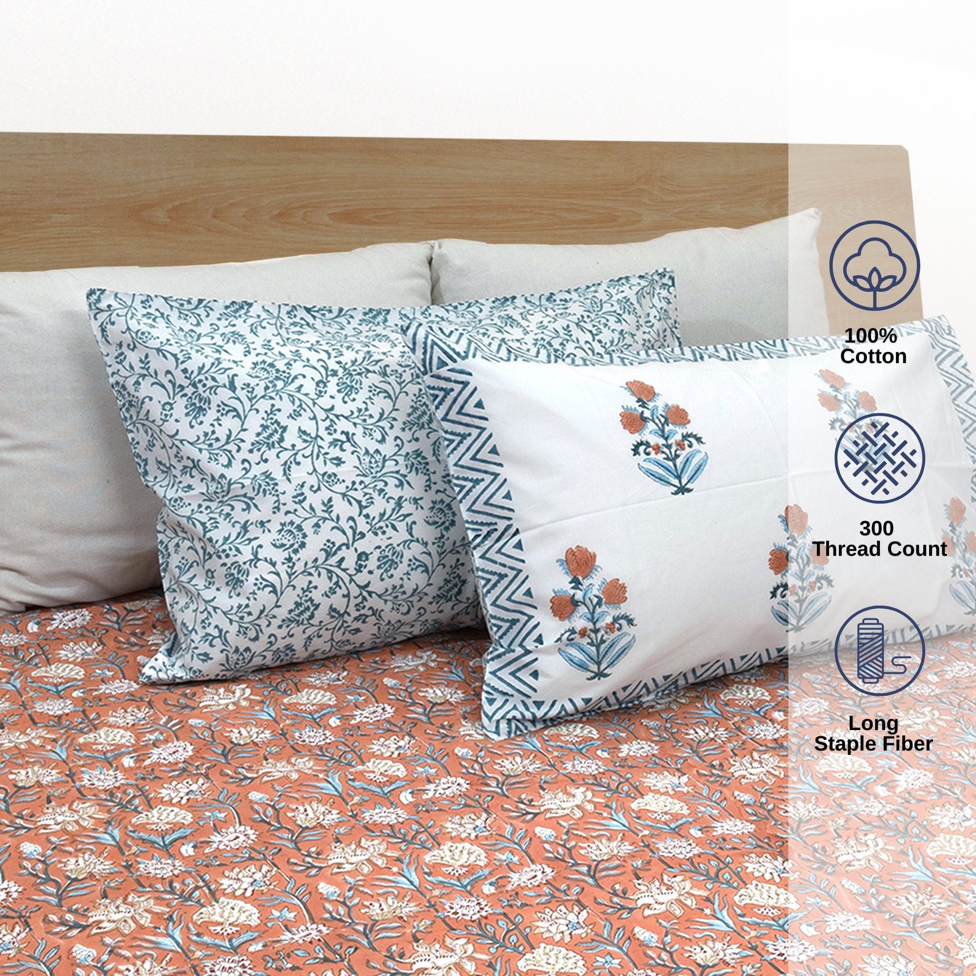 Floral Vines On Rust | Premium Bedsheet