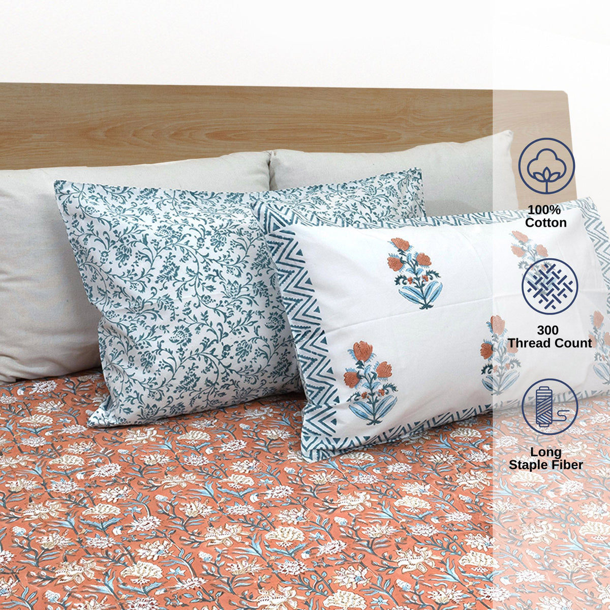 Floral Vines On Rust | Premium Bedsheet