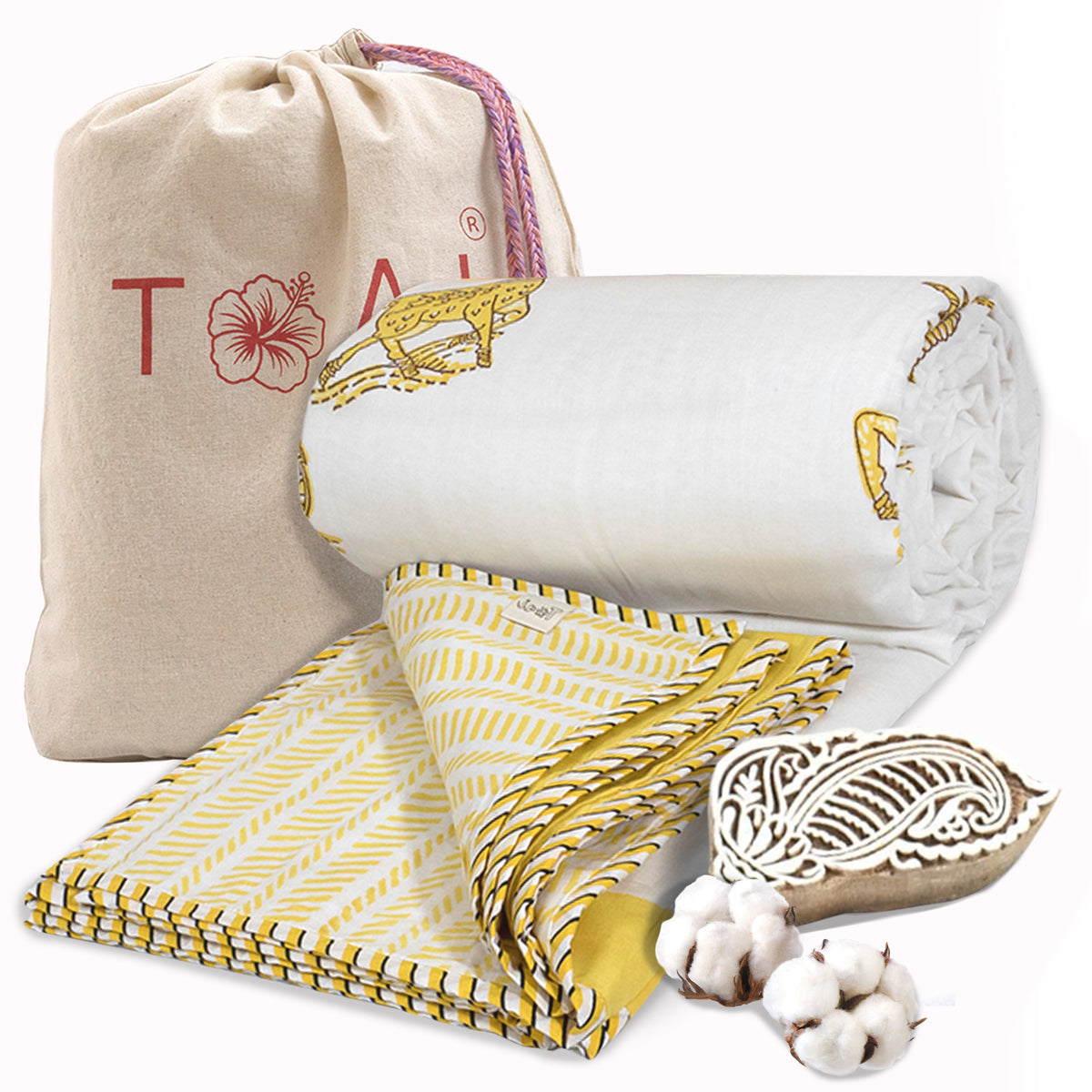Yellow Kalamkari Deer | Dohar | Summer Blanket
