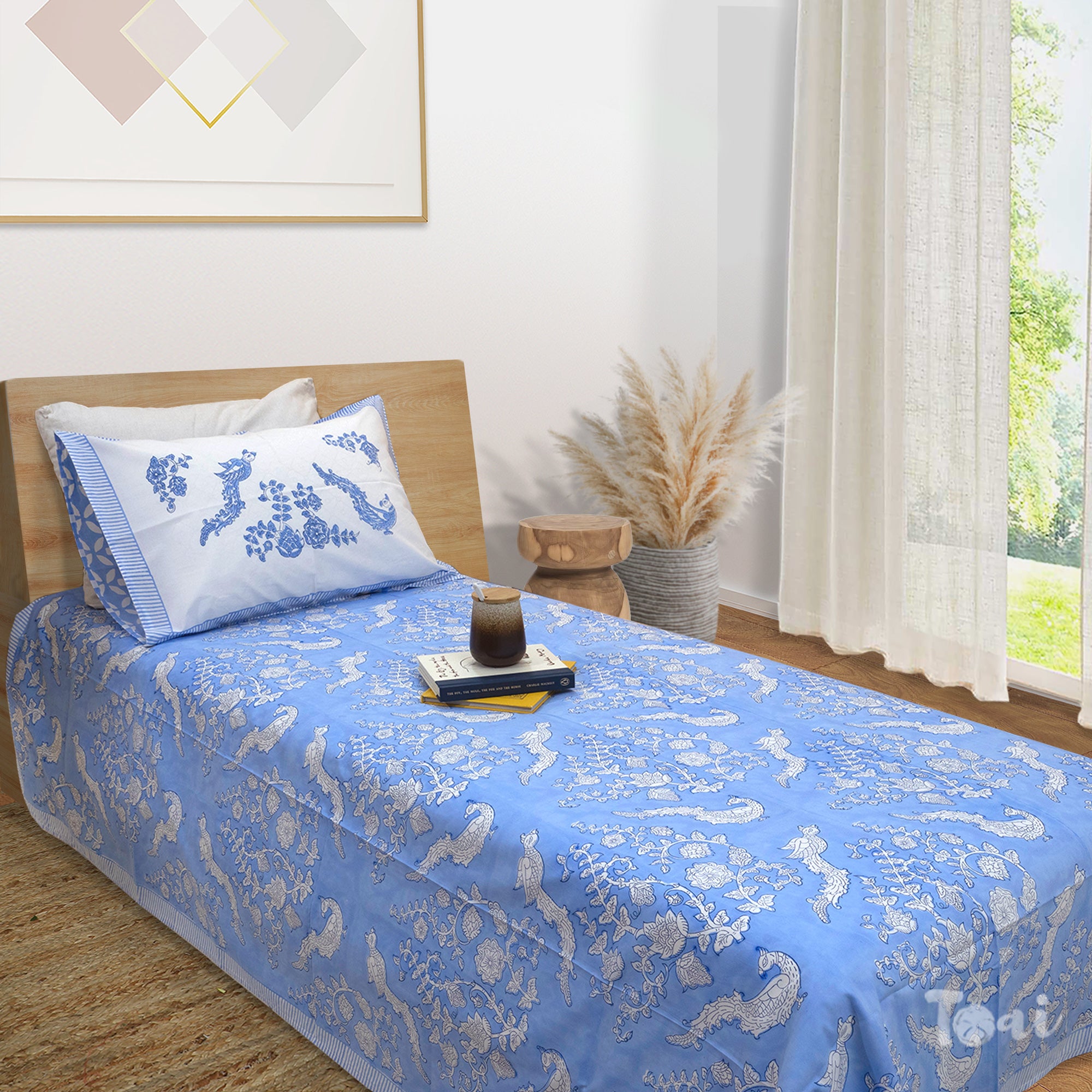Blue Bird Kalamkari | Premium Bedsheet