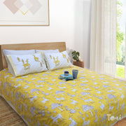 Yellow Deer Kalamkari | Premium Bedsheet