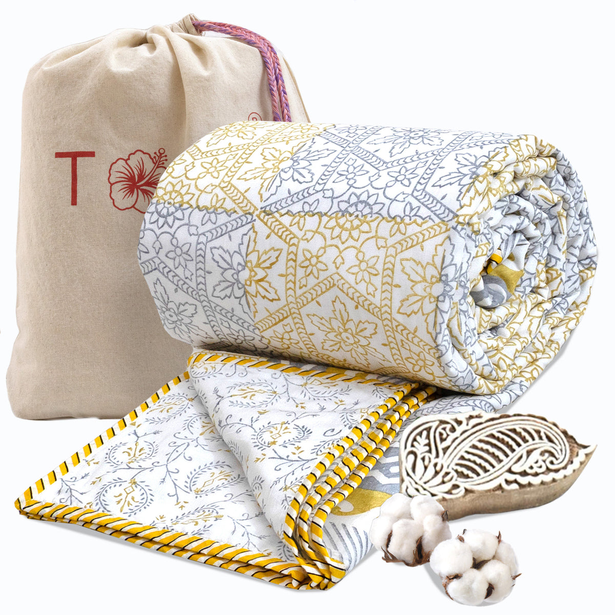 Yellow Grey Jharokha | Dohar | Summer Blanket