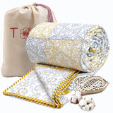 Yellow Grey Jharokha | Pure Mulmul Cotton | Flannel filling