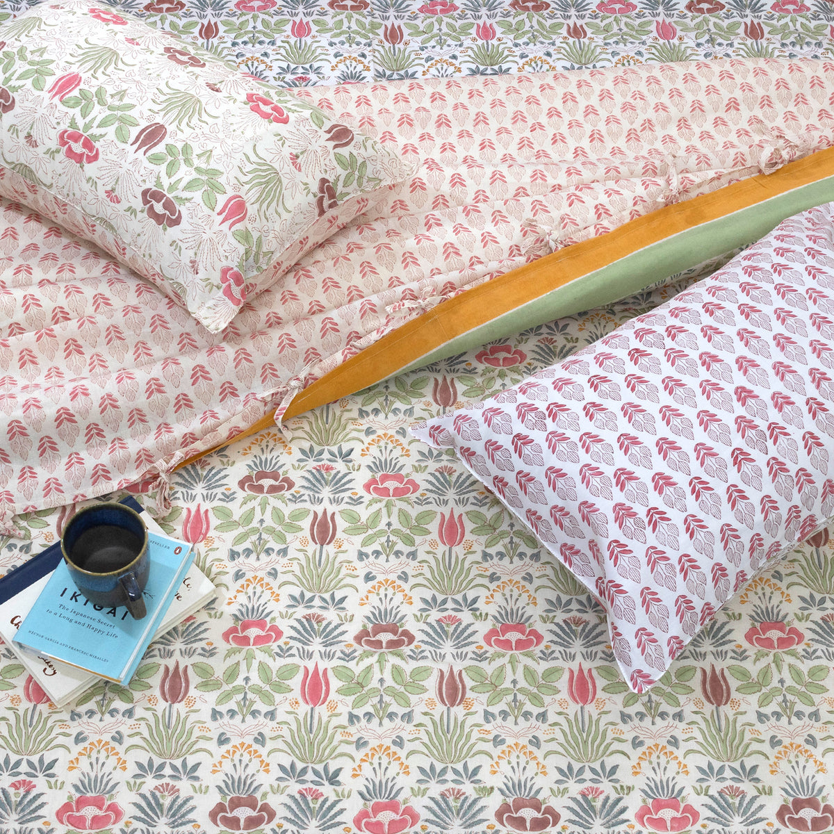 Spring Floral |All- Season Bedding Set | Premium Bedsheet , Pillow Covers, Duvet Razai Blanket Cover