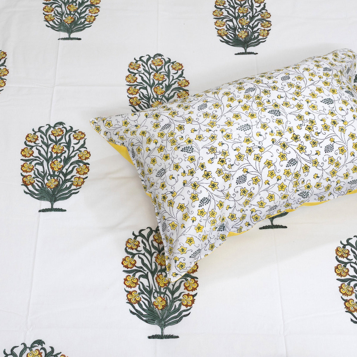 Yellow Marigold Bush on White | Premium Bedsheet