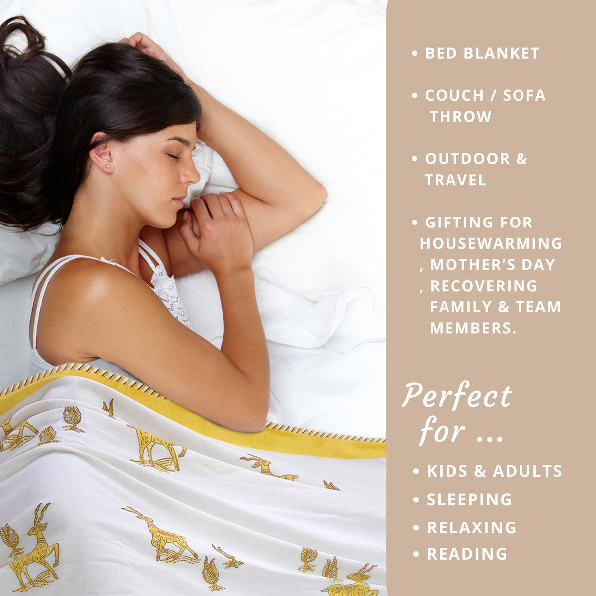 Yellow Kalamkari Deer | Dohar | Summer Blanket