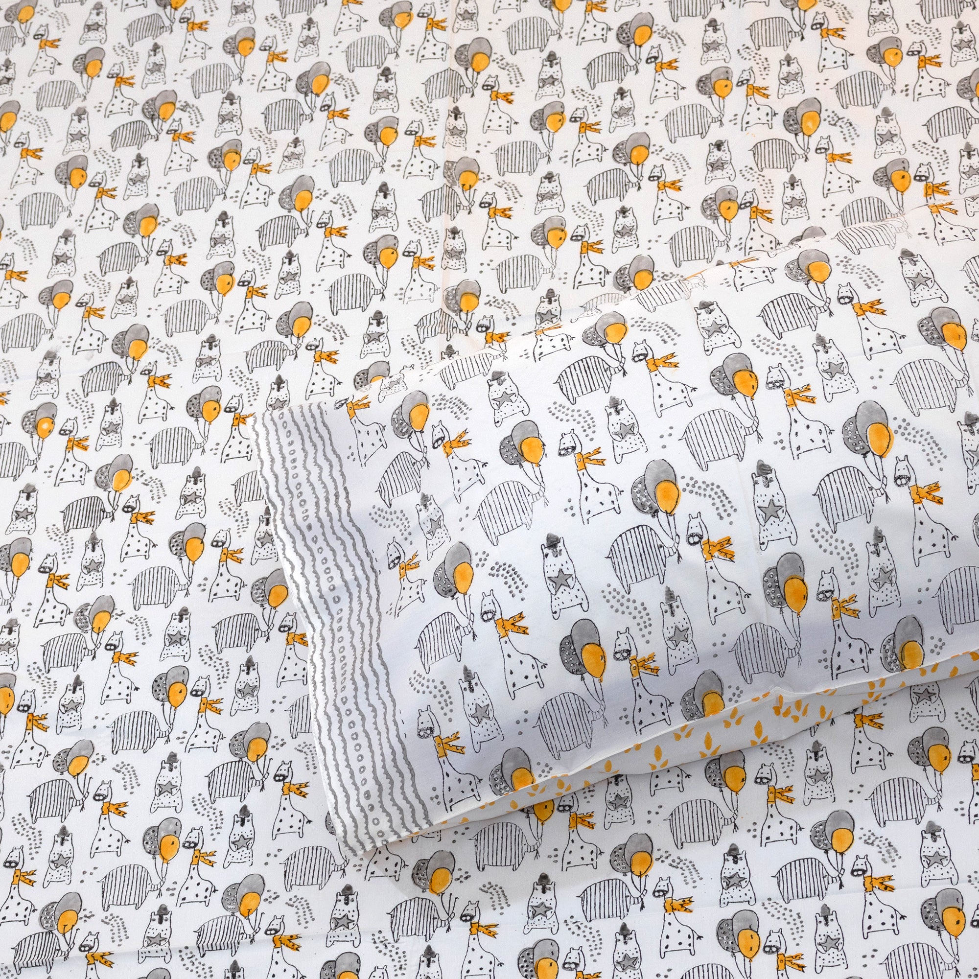 Grey Cartoon| Premium Bedsheet