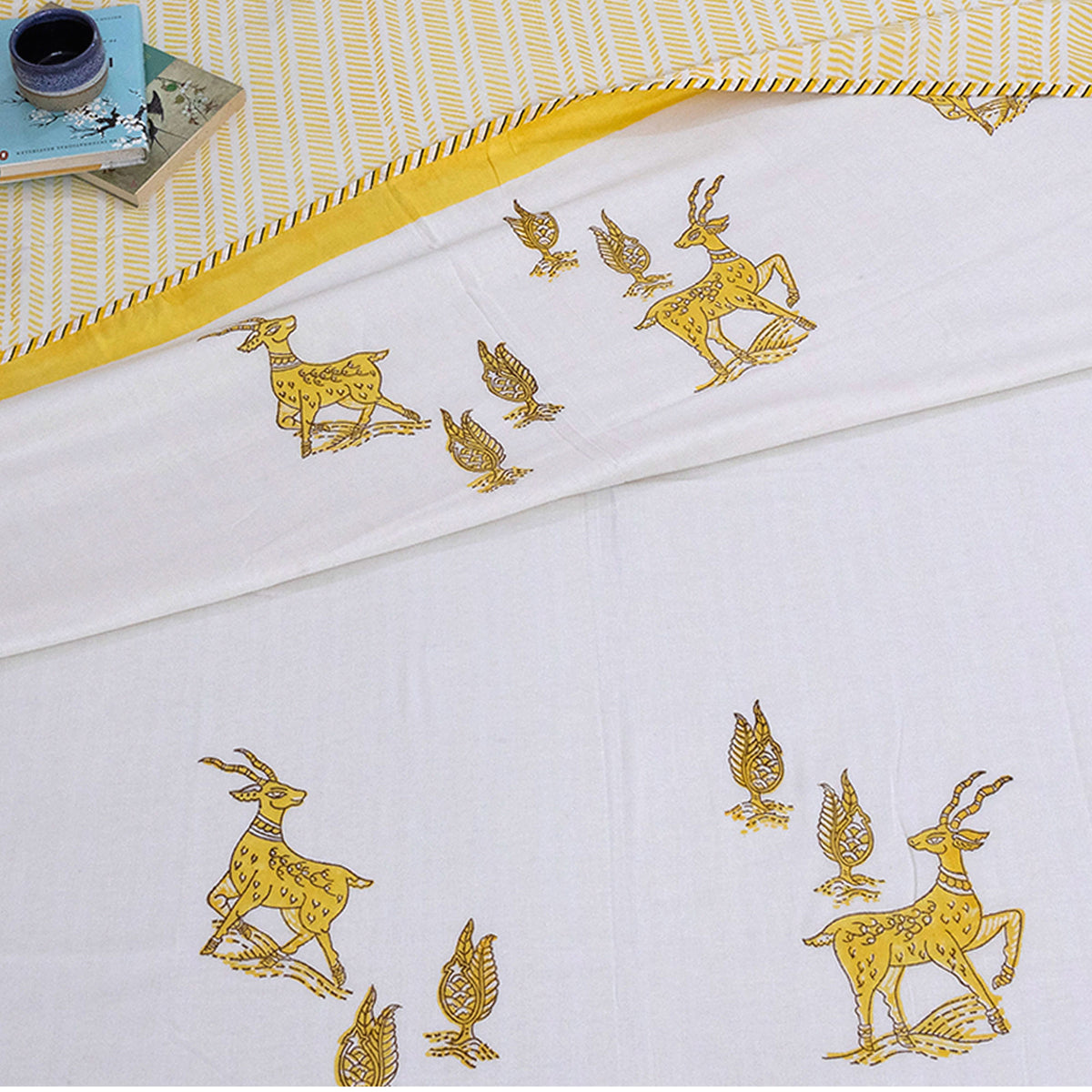 Yellow Kalamkari Deer | Dohar | Summer Blanket