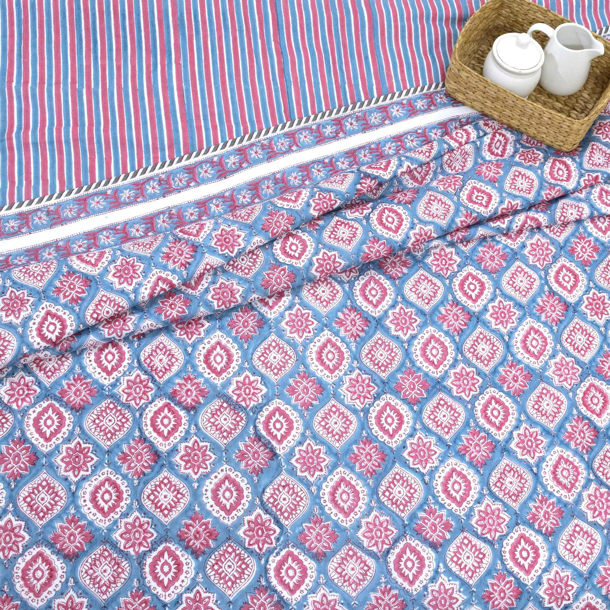Small Red Motives on Blue | Dohar | Summer Blanket
