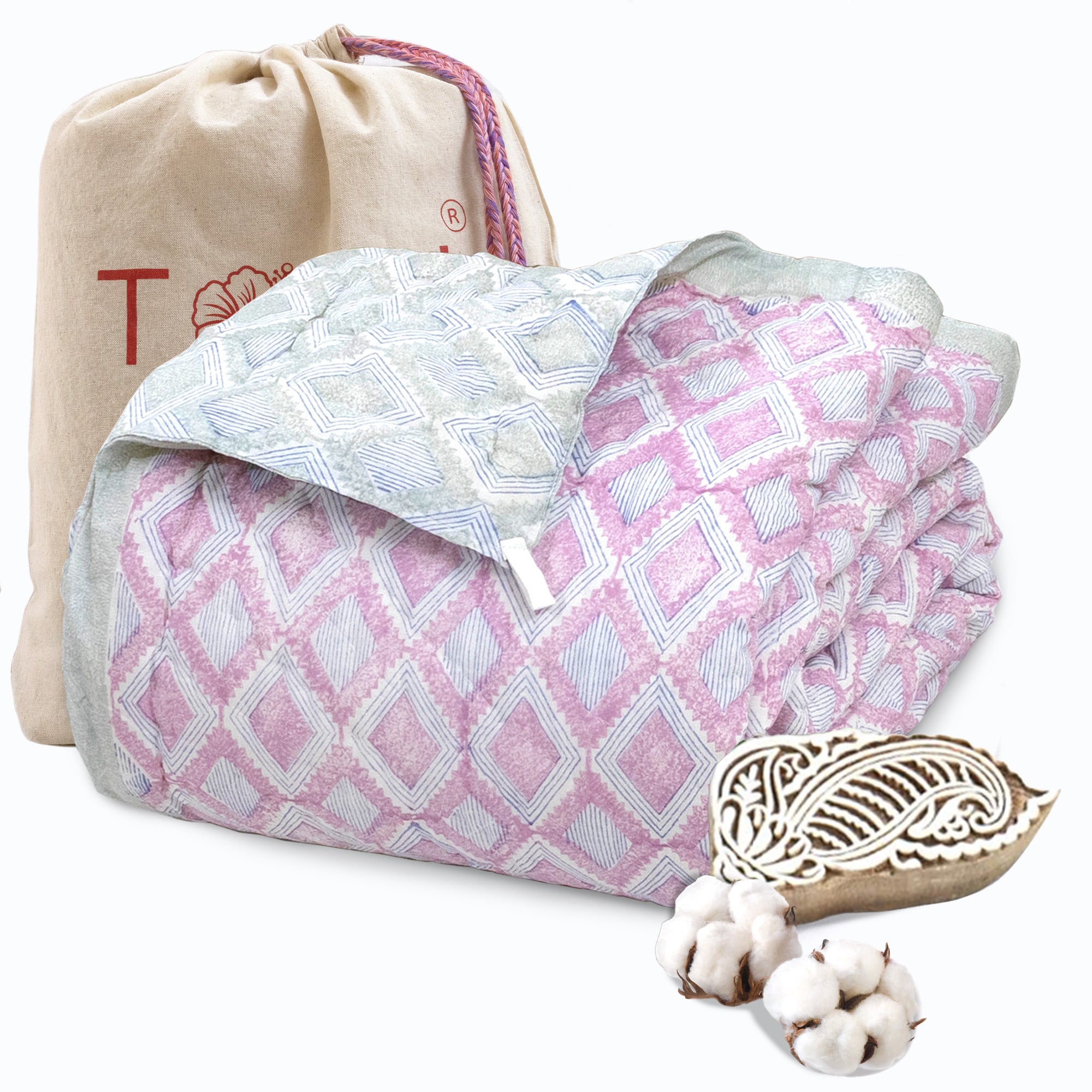 Geometric Pattern Blue Pink - Premium Mulmul Muslin Cotton 
