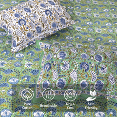 Blue Green Florals   | 210TC Pure Cotton