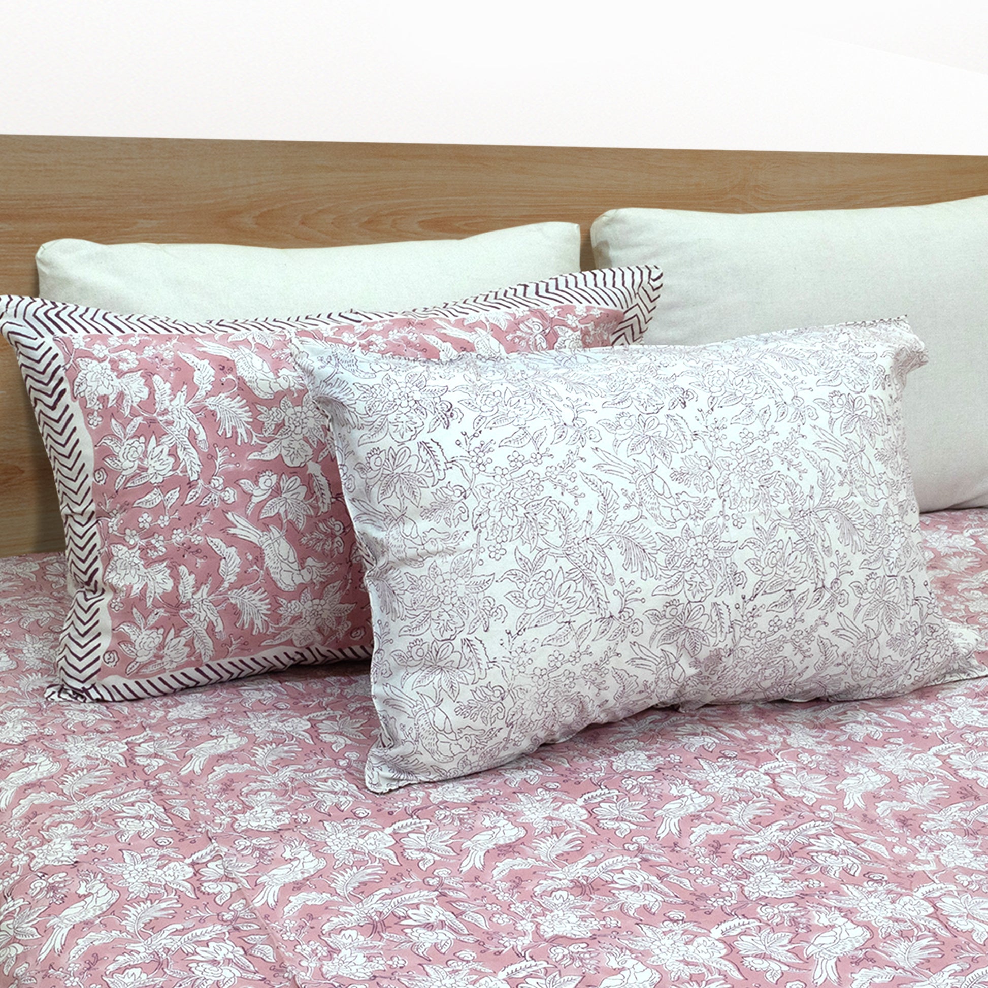 Pink Bird Kalamkari  - Bedsheet with Pillow Covers