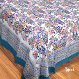 Blue Orange on White  | 210TC Pure Cotton  Bedsheet