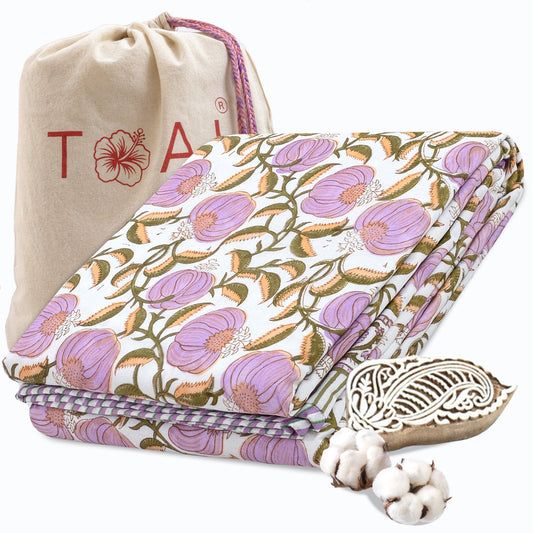 Round Flowers & Leaves | Pure Mulmul Cotton | Flannel filling