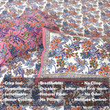 Purple, Pink florals on White |hand block printed bedsheet| Double bed ,Queen size | 210 TC Pure Cotton| Complementing pillow covers