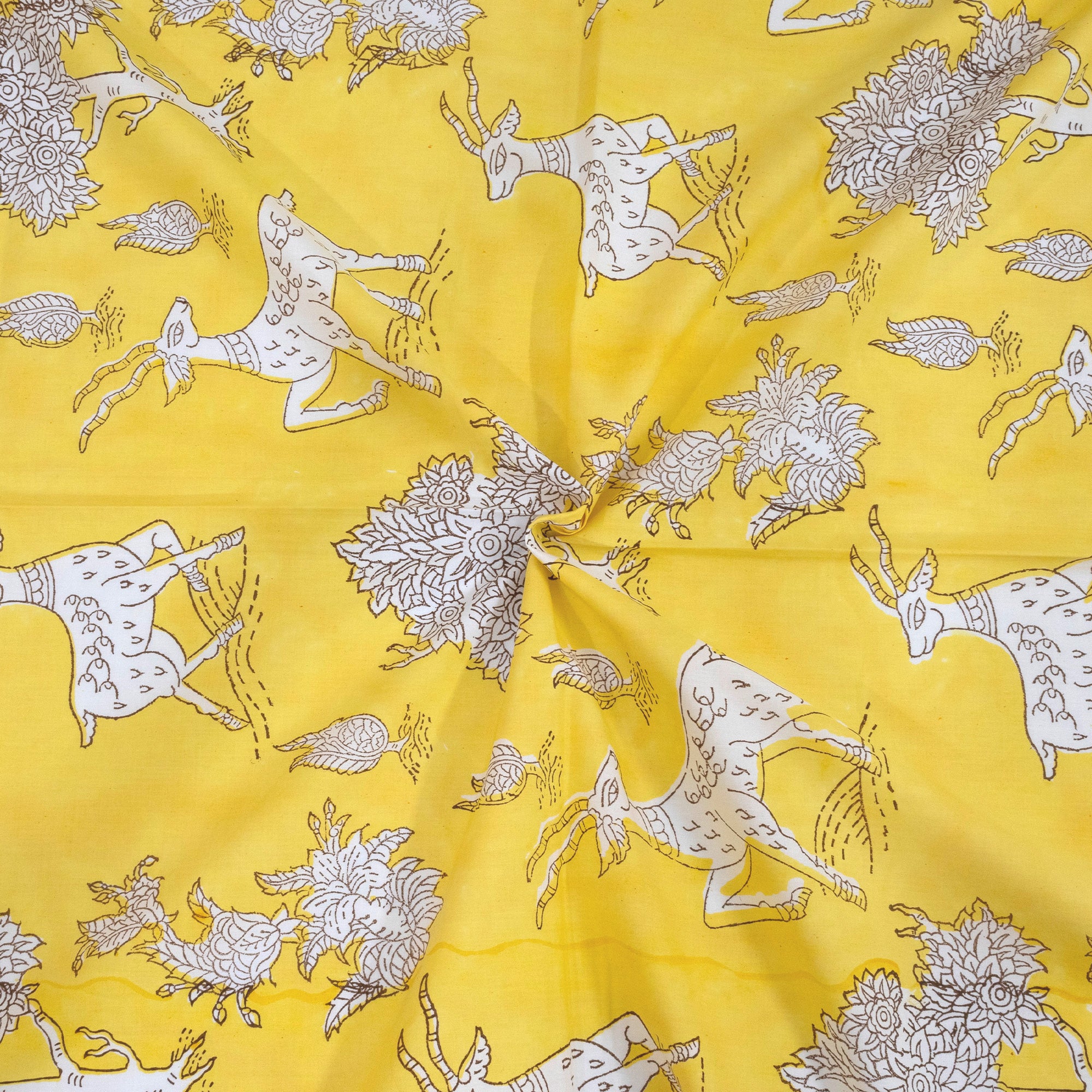 Yellow Deer Kalamkari | Premium Bedsheet