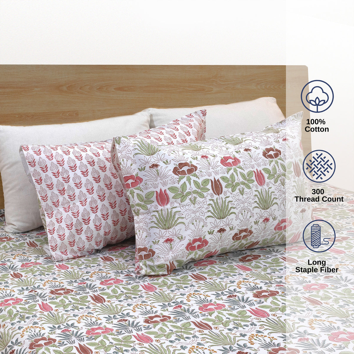 Spring Floral |All- Season Bedding Set | Premium Bedsheet , Pillow Covers, Duvet Razai Blanket Cover
