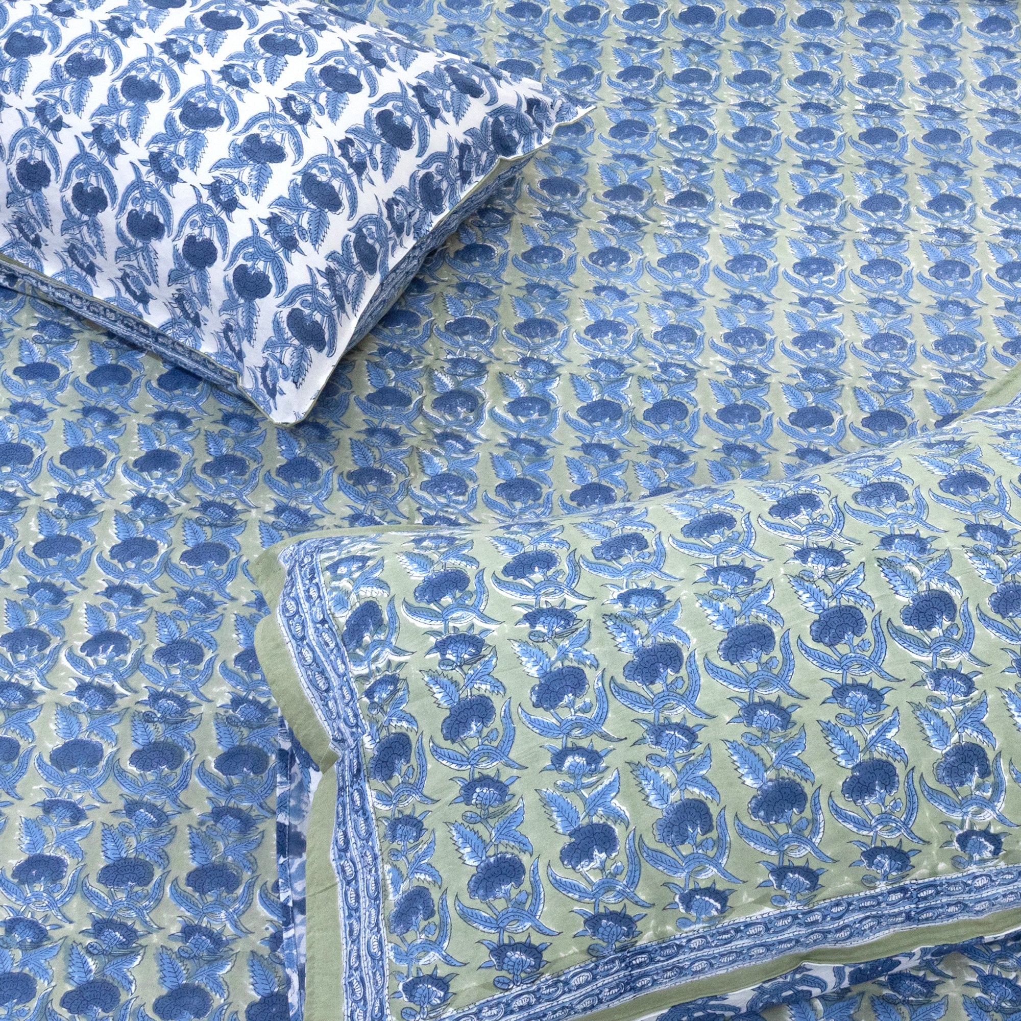 Sage Green Denim Blue  | Fine Quality Bedsheet