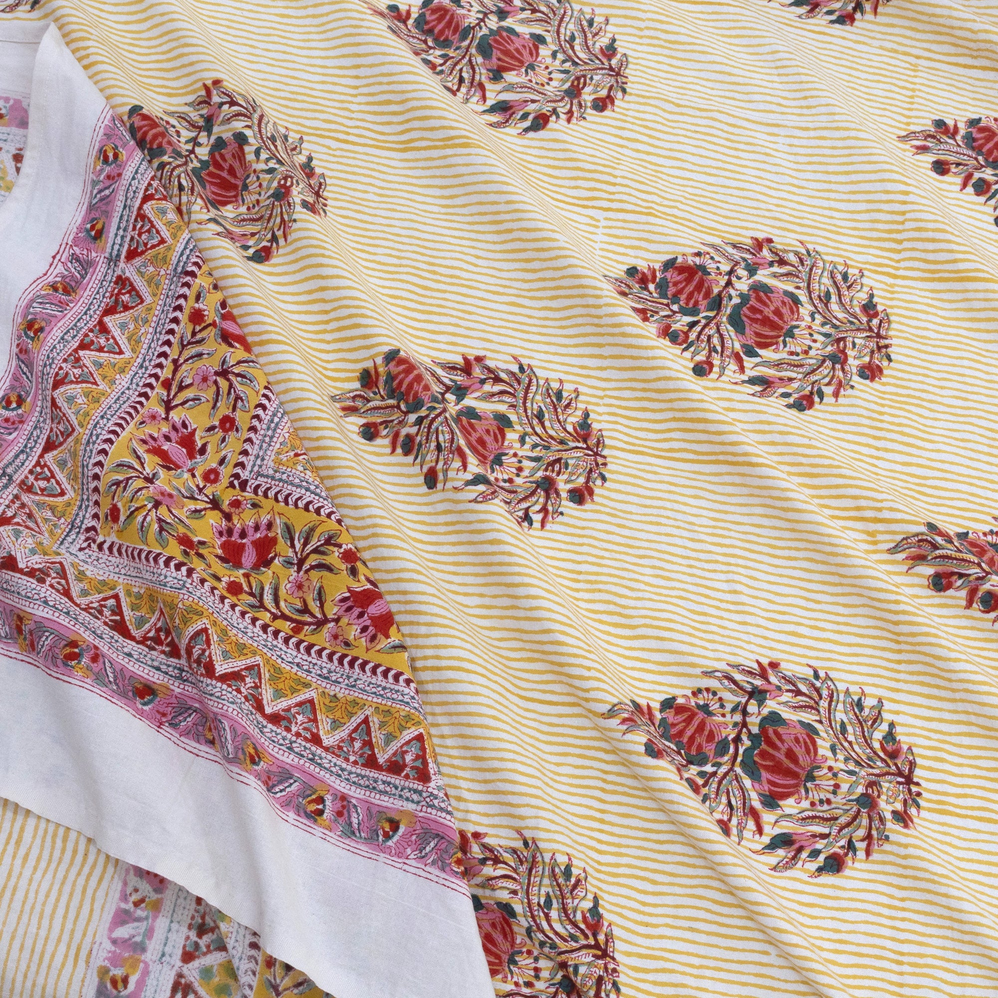 Floral Motives on Yellow Panel | Fine Quality Bedsheet