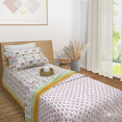 Spring Florals| 300TC Bedsheet | 2 Pillow Covers | Mulmul Cotton Dohar