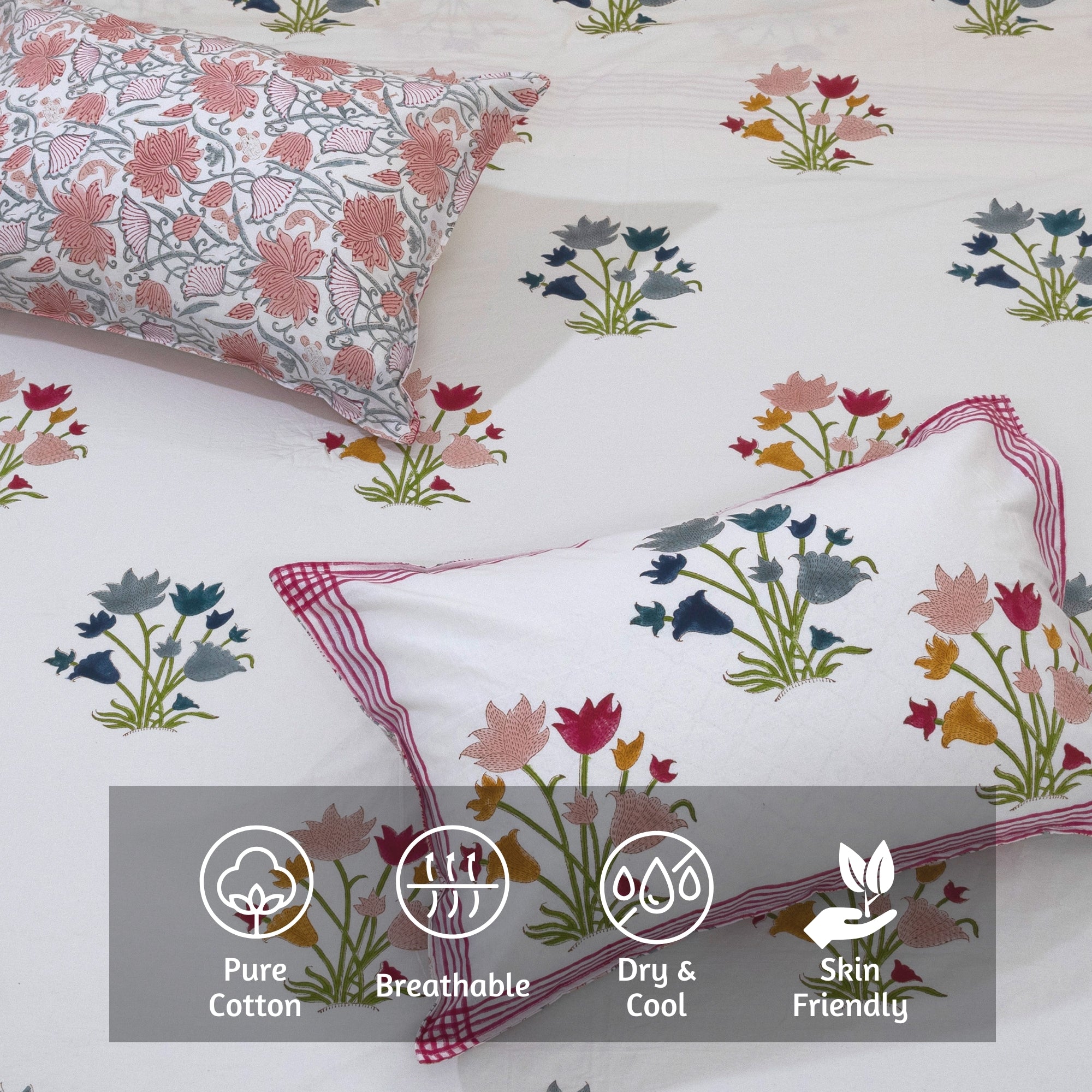 Flower Bunch on White | Fine Quality Bedsheet