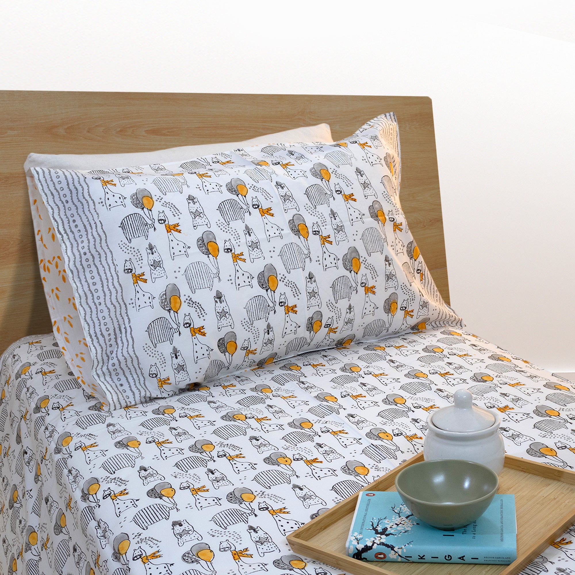 Grey Cartoon| Premium Bedsheet