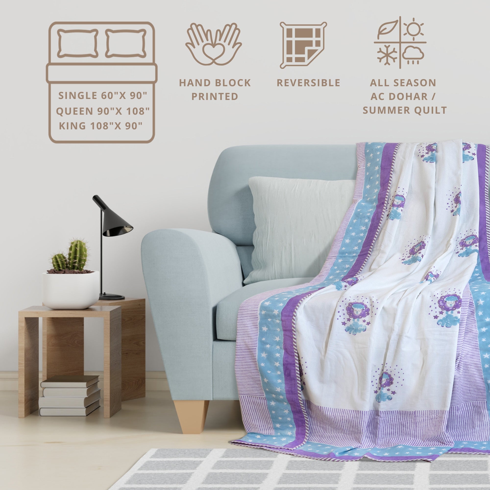 Sheep White Blue  |  Dohar | Summer Blanket