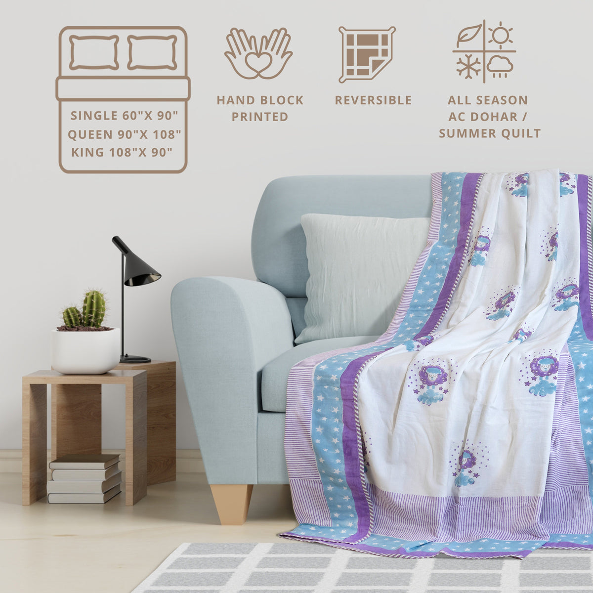 Sheep White Blue  |  Dohar | Summer Blanket