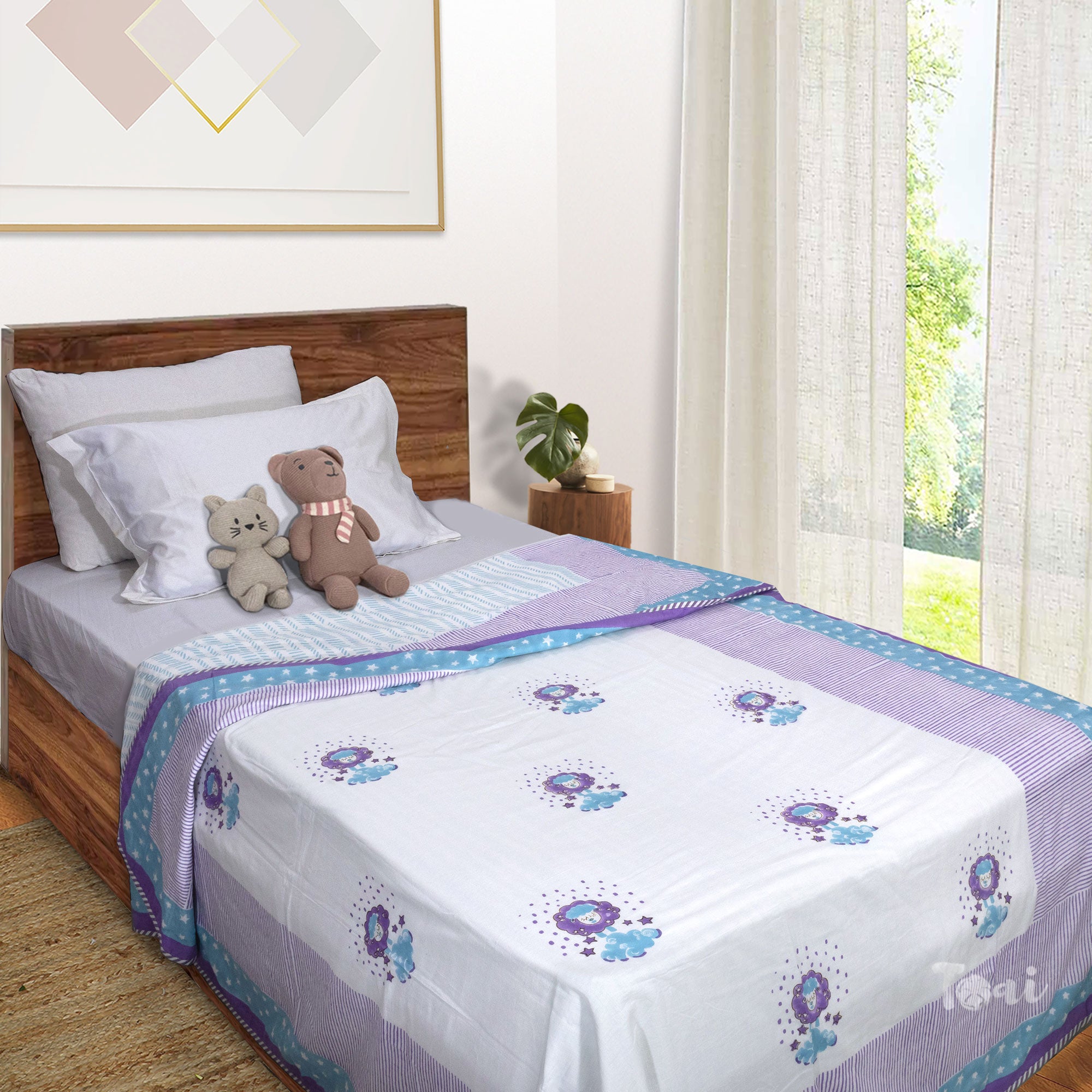 Sheep White Blue  |  Dohar | Summer Blanket