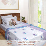 Sheep White Blue  | Pure Mulmul Cotton | Flannel filling