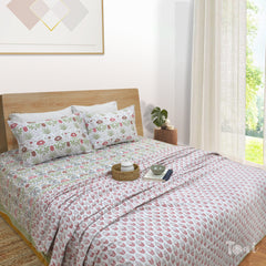 Spring Florals| 300TC Bedsheet | 2 Pillow Covers | Mulmul Cotton Dohar