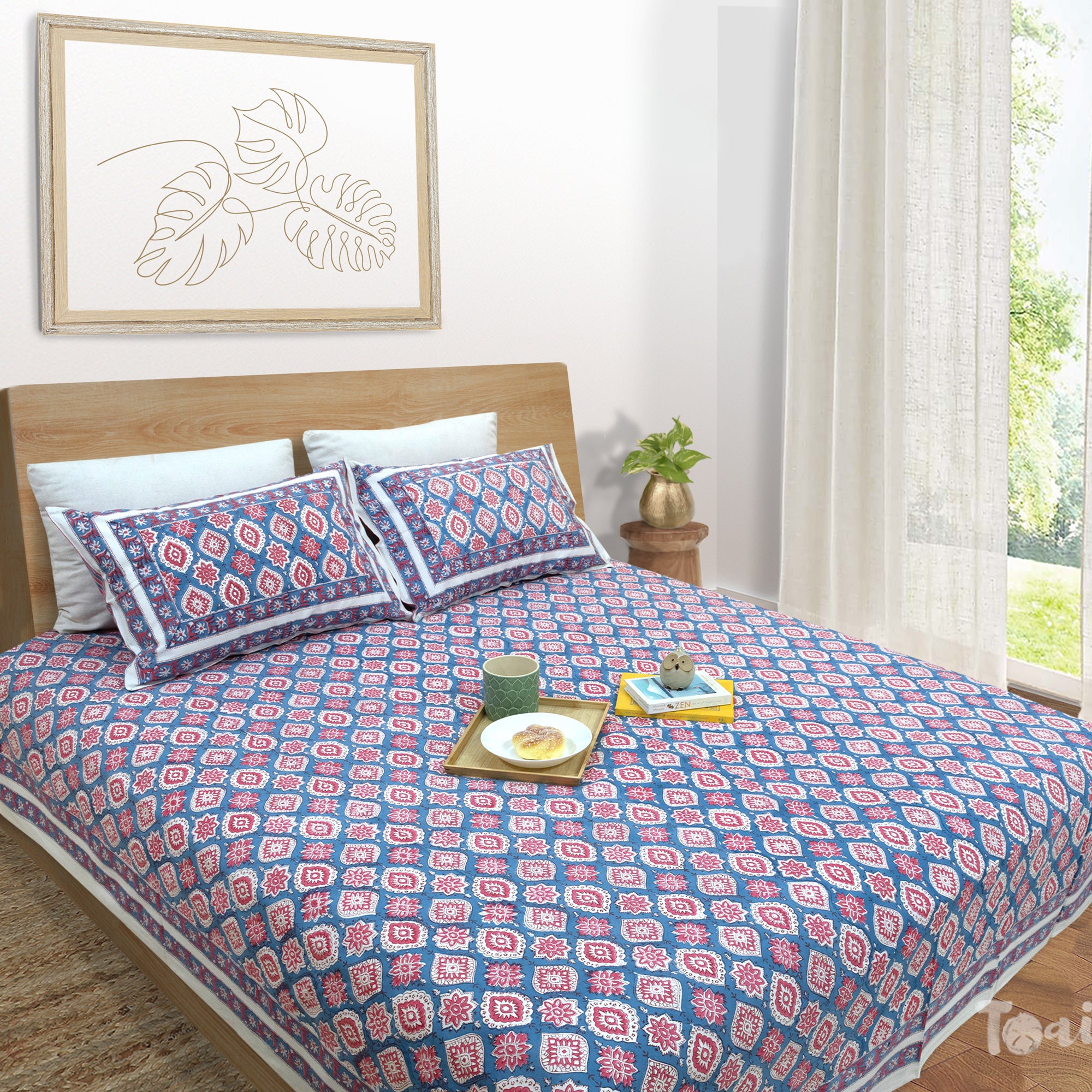 Spanish Villa Blue Red-Dohar Bedding Set