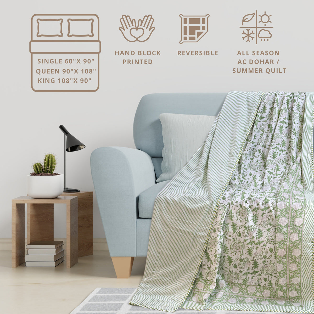 Green Kalamkari |Dohar | Summer Blanket